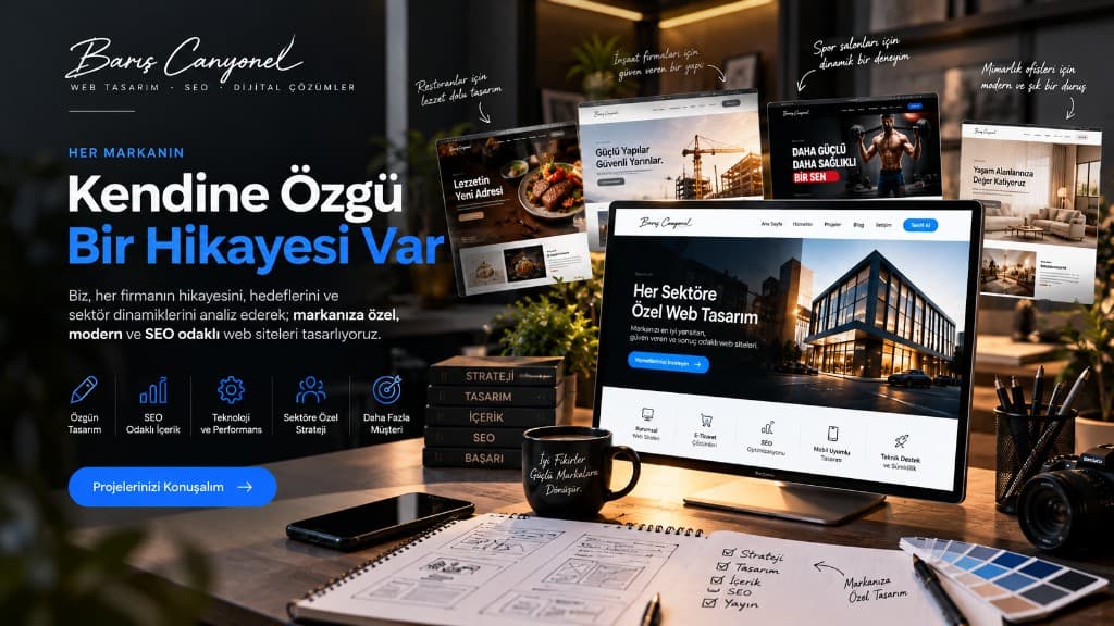 Her markaya özel web tasarım — restoran, inşaat, spor salonu ve mimarlık firmaları için BCY Dijital'in hazırladığı farklı kurumsal site tasarımları