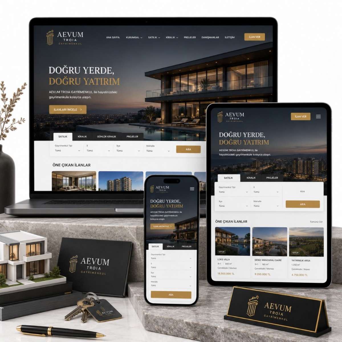 Çanakkale gayrimenkul web tasarımı — Aevum Troia referans sitesi